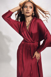 Kimono Sleeve Maxi Dress - Red